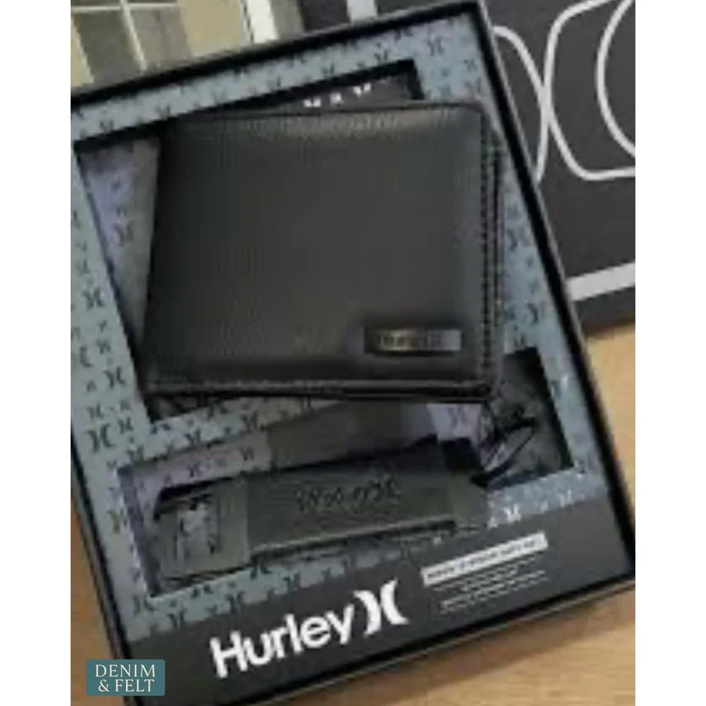 NEW Hurley RFID Bifold Wallet & Bottle Opener Keychain Gift Set Black